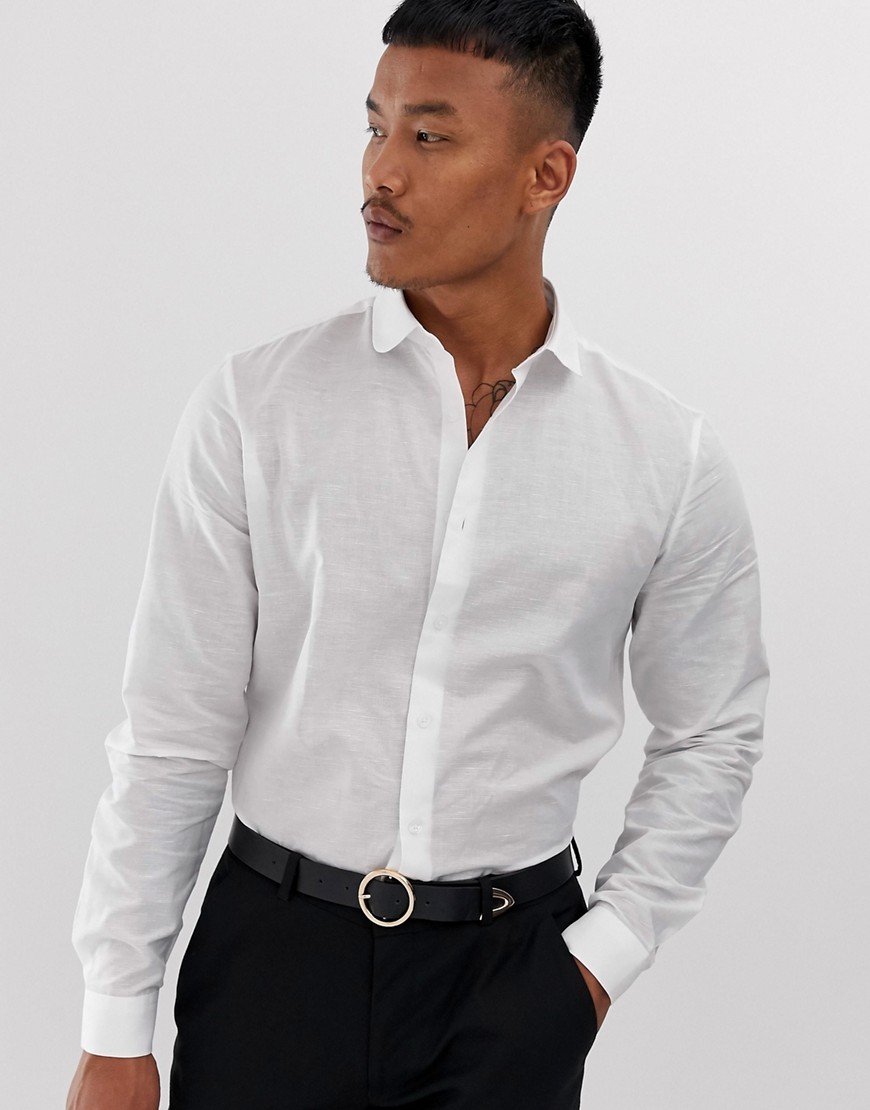 ASOS DESIGN - Regular-fit net linnen overhemd in wit