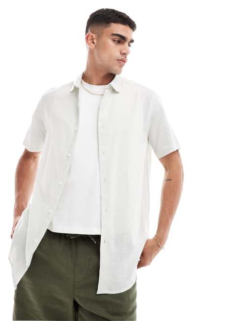 ASOS DESIGN - Regular-fit net linnen overhemd met penny kraag in mintgroen