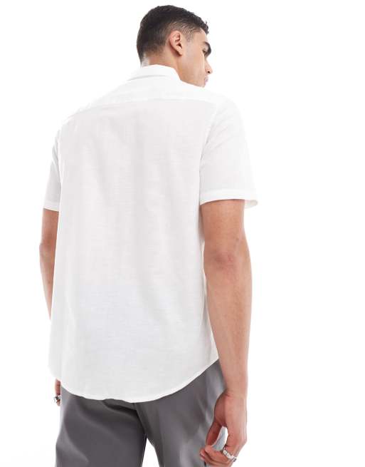 ASOS DESIGN - Regular-fit net linnen overhemd met penny kraag in wit, 3 van 4