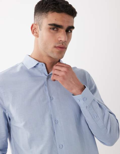 ASOS DESIGN - Regular-fit net linnenmix overhemd in blauw - view 1