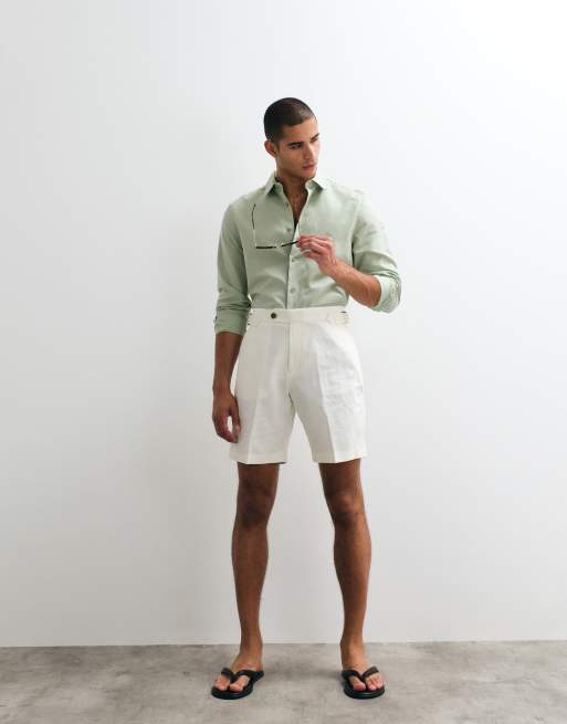 ASOS DESIGN - Regular-fit net overhemd van linnenmix in saliegroen, 3 van 5