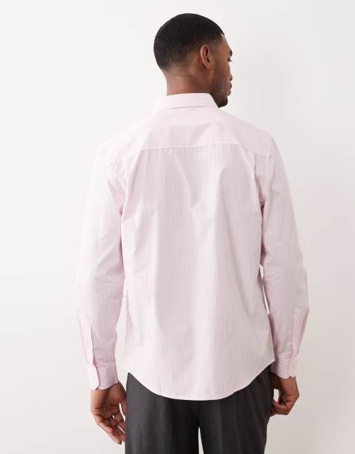 ASOS DESIGN - Regular-fit net poplin overhemd met strepen in roze en wit, 5 van 5