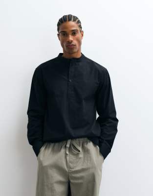 Asos Design Regular Fit Over The Head Shirt With Stand Collar In Black