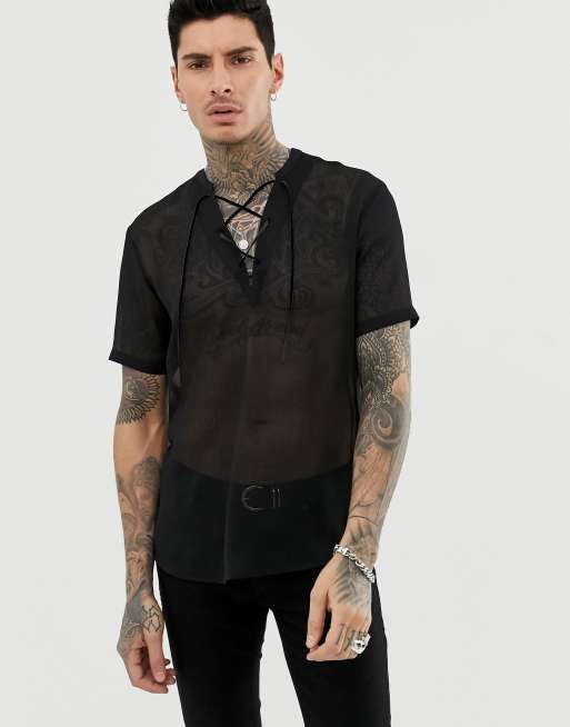 ASOS Shirt In Sheer Fabric With Mesh Back in Black for Men