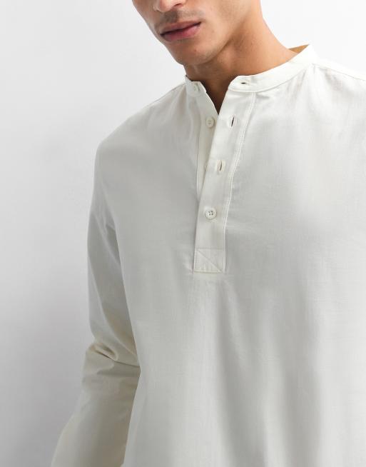 ASOS DESIGN regular fit overhead shirt with henley collar in off white, 2 of 7
