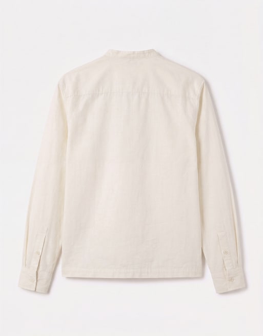 ASOS DESIGN regular fit overhead shirt with henley collar in off white, 7 of 7