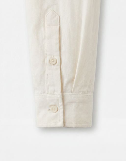 ASOS DESIGN regular fit overhead shirt with henley collar in off white, 8 of 9
