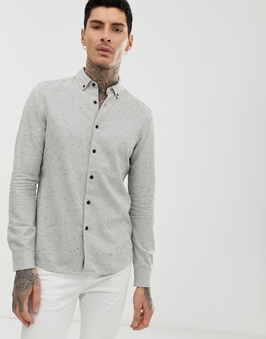 ASOS DESIGN - Regular-fit overhemd in gemêleerd grijs
