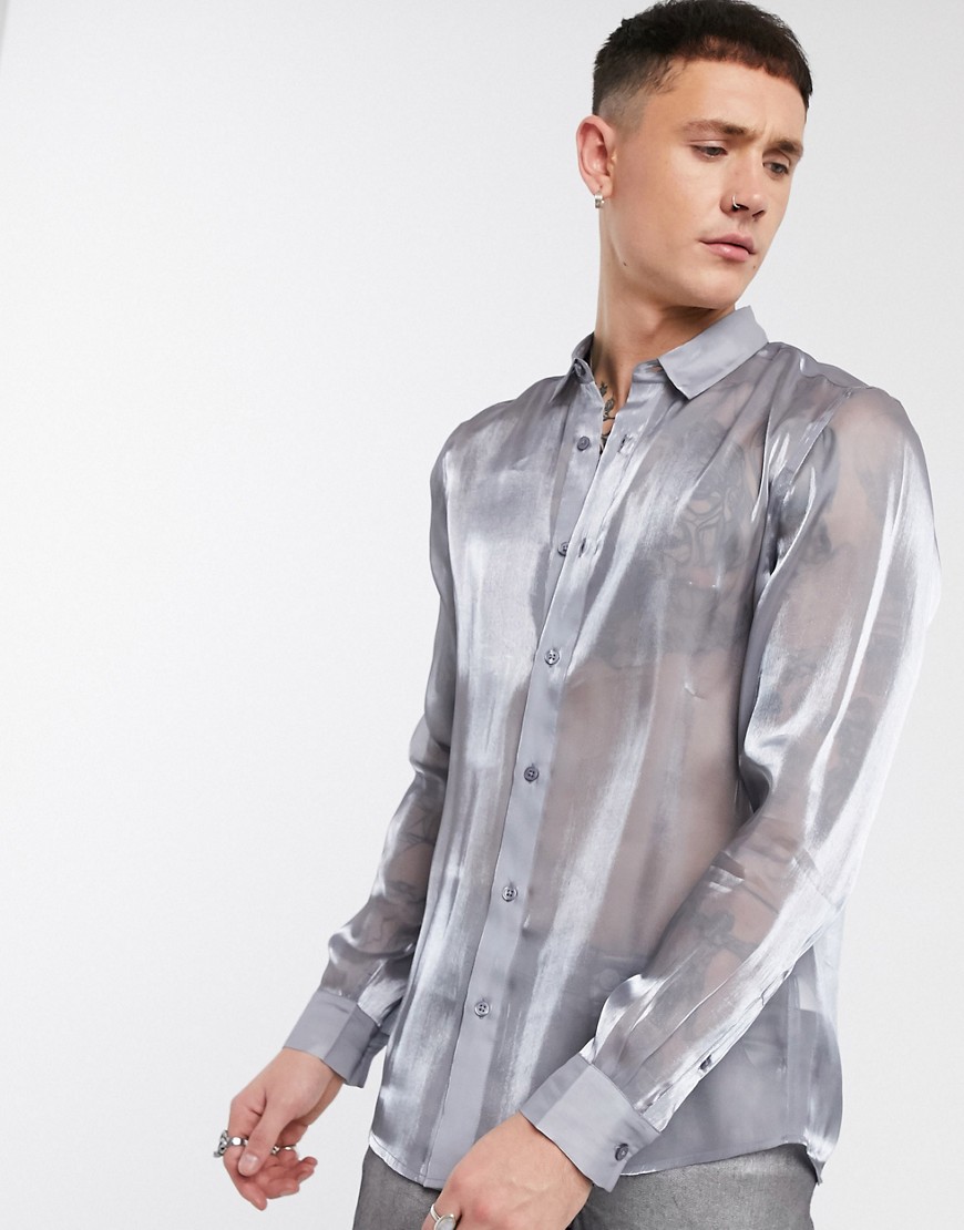 ASOS DESIGN - Regular-fit overhemd in hoogglans zilver