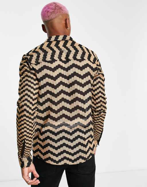 ASOS DESIGN - Regular-fit overhemd met diepe reverskraag en gehaakte strepen, 3 van 4