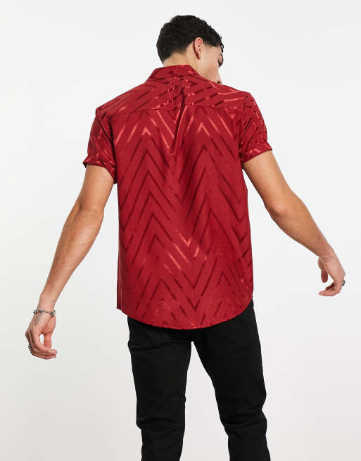 ASOS DESIGN - Regular-fit overhemd met jacquard print in bordeauxrood, 3 van 4