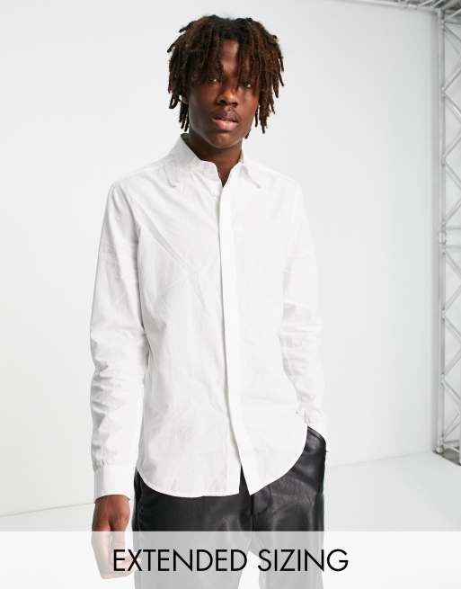ASOS DESIGN - Regular-fit overhemd met kanten kraag in wit