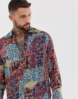 ASOS DESIGN - Regular-fit overhemd met paisley vintage print-Multi