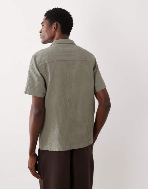 ASOS DESIGN - Regular-fit overhemd met reverskraag en wafelstructuur in groen, 5 van 5