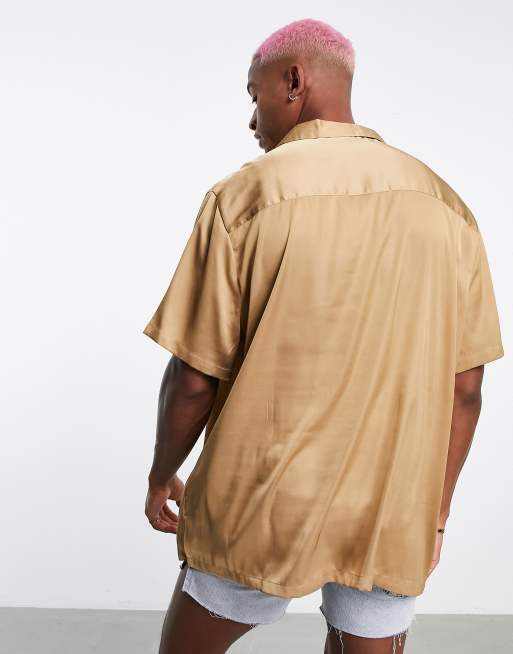 ASOS DESIGN - Regular-fit overhemd met reverskraag in bronskleur, 2 van 4
