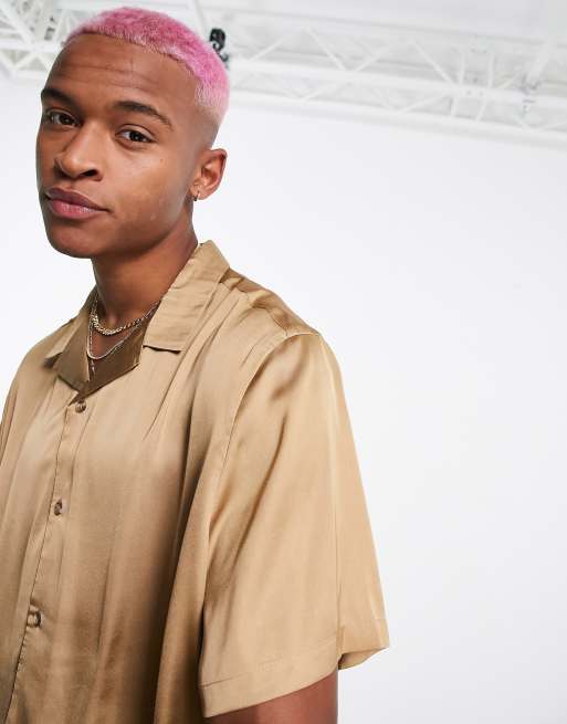 ASOS DESIGN - Regular-fit overhemd met reverskraag in bronskleur, 3 van 4