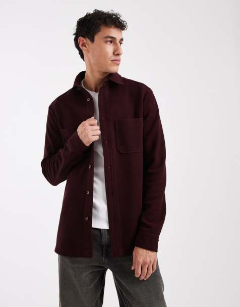 ASOS DESIGN - Regular-fit overhemd met textuur in bordeauxrood - view 1