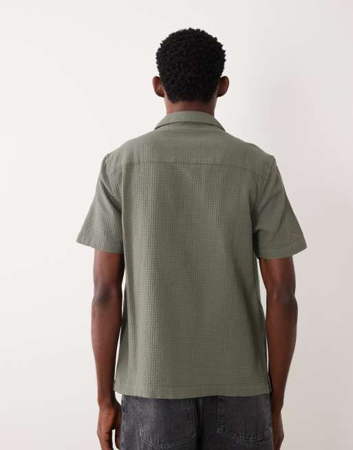 ASOS DESIGN - Regular-fit overhemd met textuur in kaki, 5 van 5