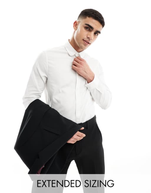 ASOS DESIGN - Regular-fit overhemd met textuur in wit 
