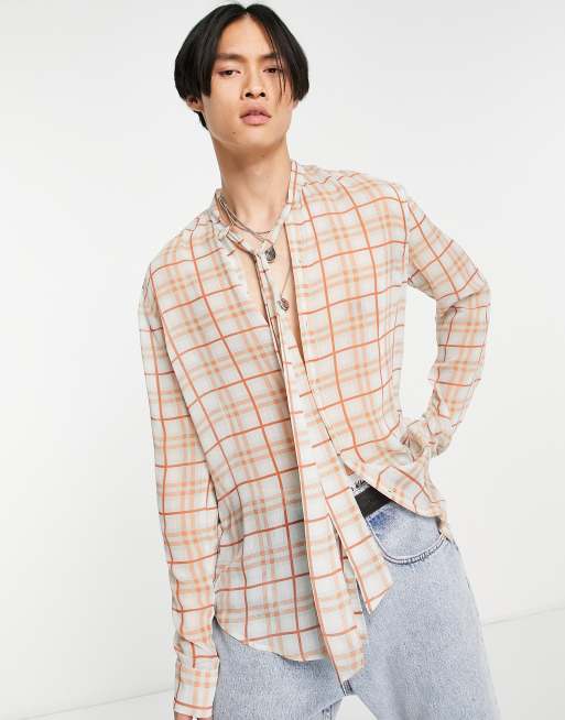 ASOS DESIGN - Regular-fit overhemd van doorschijnende geruite stof met pussybow strik bij de hals