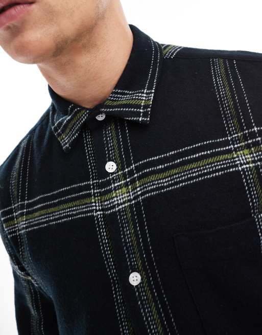 ASOS DESIGN - Regular-fit overhemd van geborsteld flanel met grote ruitprint in zwart, 2 van 4