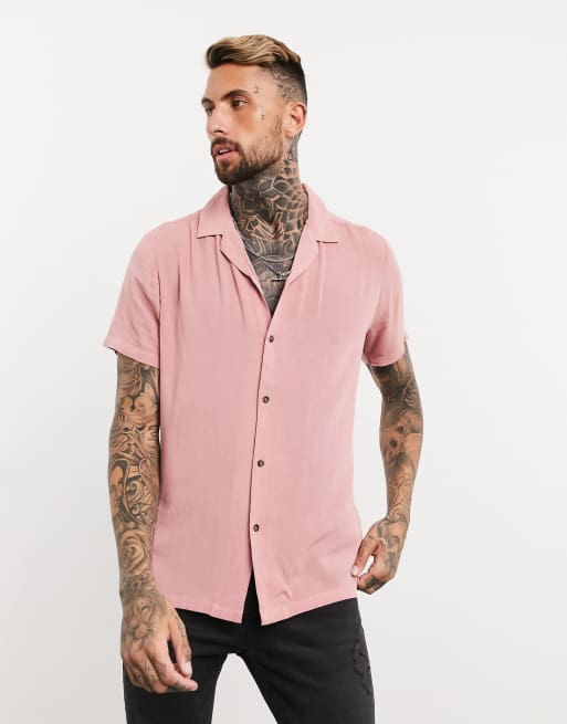 ASOS DESIGN - Regular-fit overhemd van gekreukt viscose met reverskraag in roze