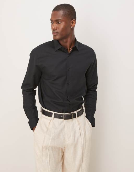 ASOS DESIGN - Regular-fit overhemd van linnen in zwart