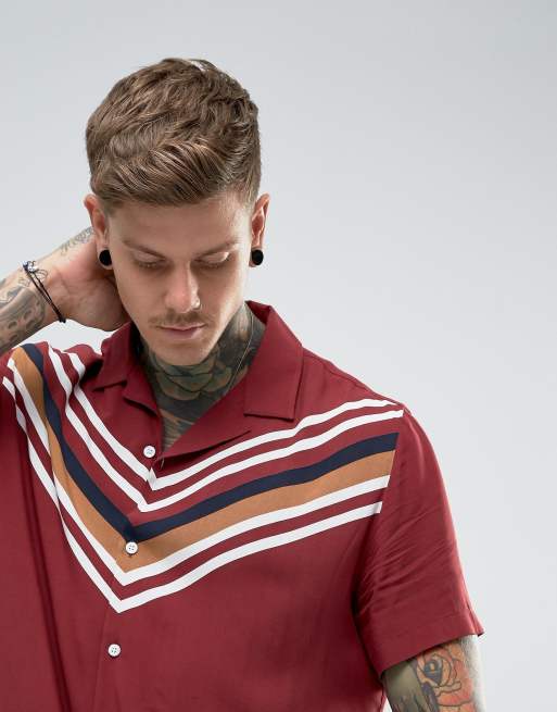 ASOS DESIGN - Regular-fit overhemd van viscose met chevron-streep en reverskraag, 3 van 4
