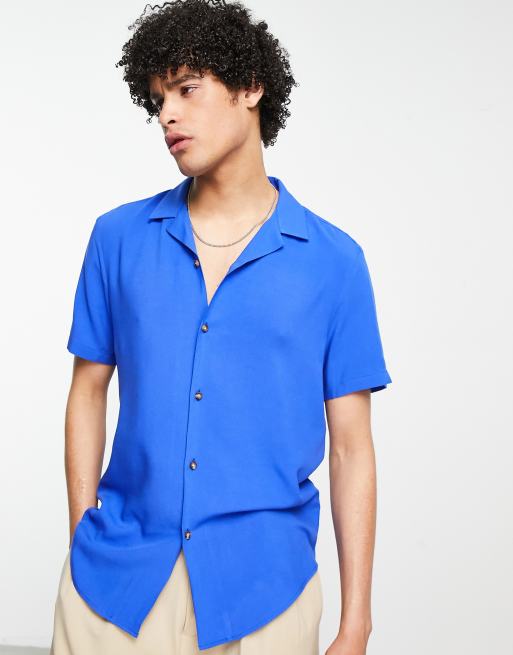 ASOS DESIGN - Regular-fit overhemd van viscose met reverskraag in felblauw