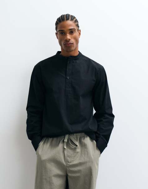 ASOS DESIGN regular fit overshirt med murarkrage i svart - view 1