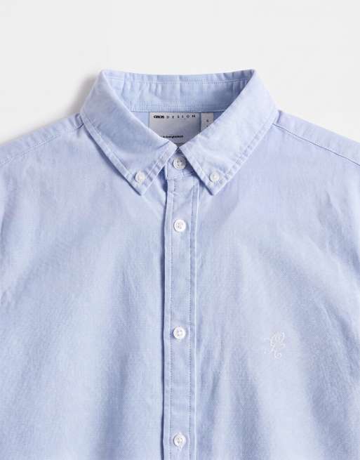 ASOS DESIGN - Regular-fit oxford overhemd met borduursel op de borst in blauw, 10 van 10