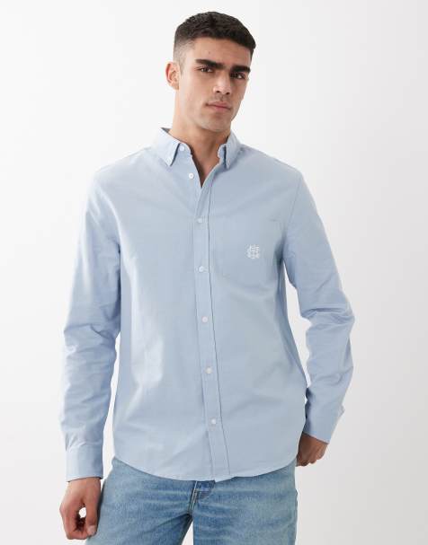 ASOS DESIGN - Regular-fit oxford overhemd met borduursel op de borst in lichtblauw - view 1