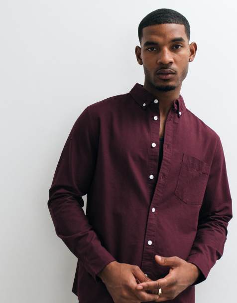 ASOS DESIGN regular fit oxford shirt in burgundy - view 1