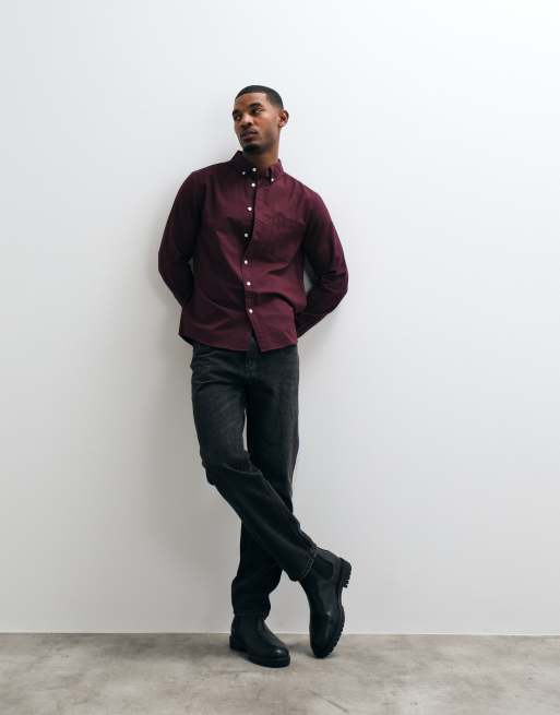 ASOS DESIGN regular fit oxford shirt in burgundy, 2 of 5