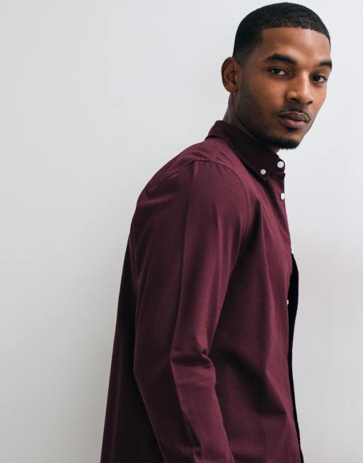 ASOS DESIGN regular fit oxford shirt in burgundy, 4 of 5