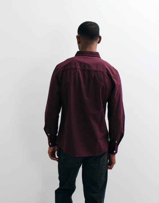 ASOS DESIGN regular fit oxford shirt in burgundy, 5 of 5