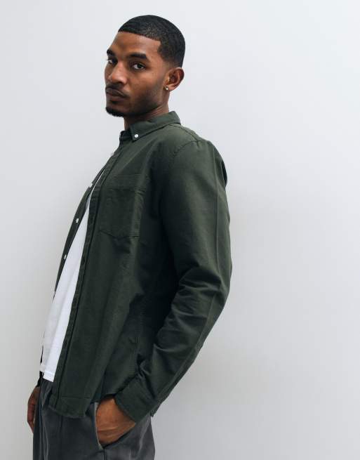 ASOS DESIGN regular fit oxford shirt in dark green, 2 of 5