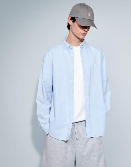 ASOS DESIGN regular fit Oxford shirt with chest embroidery in blue, 2 of 7