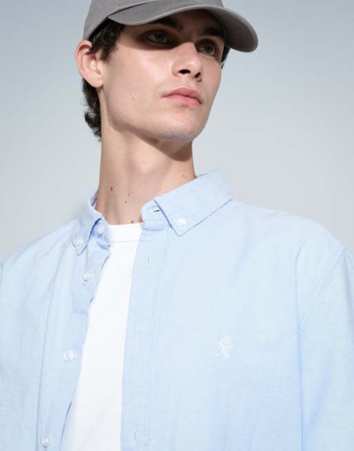 ASOS DESIGN regular fit Oxford shirt with chest embroidery in blue, 4 of 7