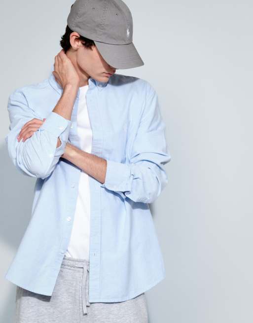 ASOS DESIGN regular fit Oxford shirt with chest embroidery in blue, 6 of 7