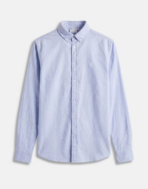 ASOS DESIGN regular fit Oxford shirt with chest embroidery in blue, 7 of 7