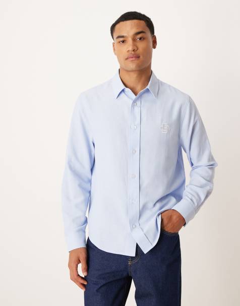 ASOS DESIGN regular fit oxford shirt with chest embroidery in light blue - view 1