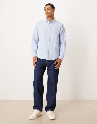 Asos Design Regular Fit Oxford Shirt With Chest Embroidery In Blue
