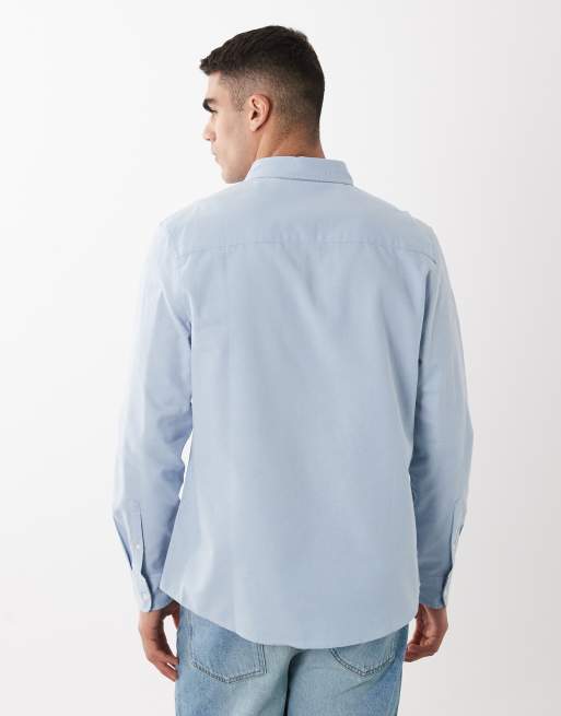 ASOS DESIGN regular fit oxford shirt with chest embroidery in light blue, 2 of 5
