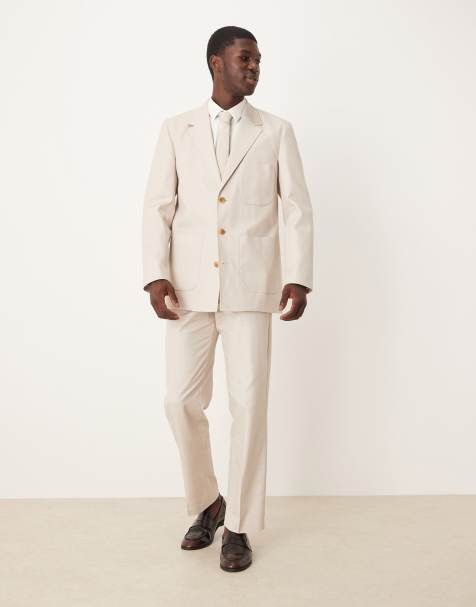 ASOS DESIGN - Regular-fit pak van katoen en linnen in beige - view 1