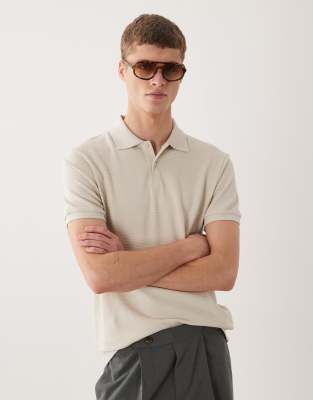 Asos Design Regular Fit Partial Zip Polo In Neutral
