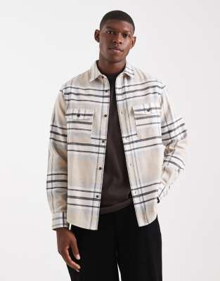 Asos Design Regular Fit Plaid Shirt In Brown