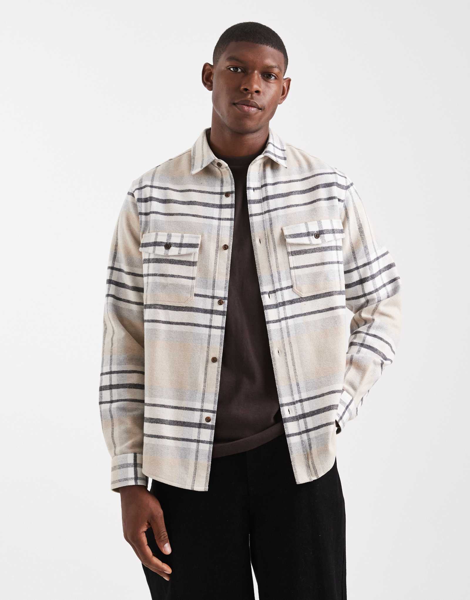Рубашка в клетку обычного кроя от ASOS DESIGN бежевого цвета