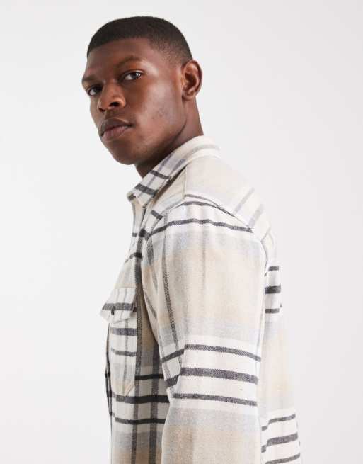 ASOS DESIGN regular fit plaid shirt in beige, 4 of 5