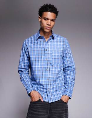 Asos Design Regular Fit Plaid Shirt In Blue